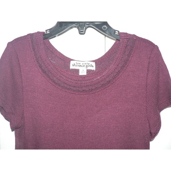 Ten Sixty Sherman Girls Short Sleeve Lace Detail Tiered Dress in Burgundy Size 5 - Picture 2 of 4